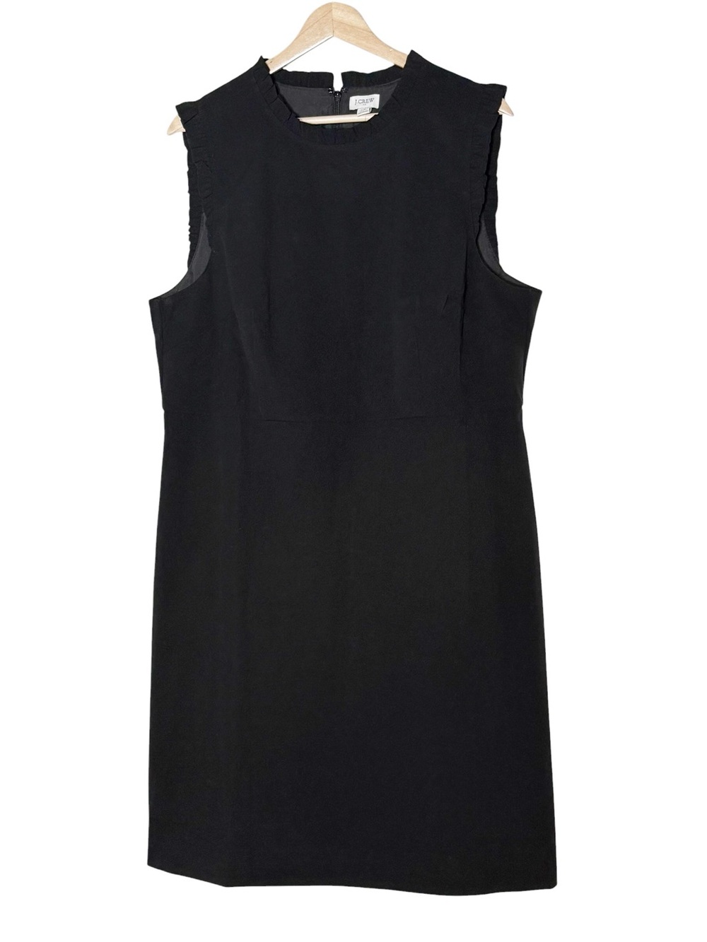 J. Crew NWT Ruffle Neck Sleeveless Black Sheath Dress Size 18 Office Party